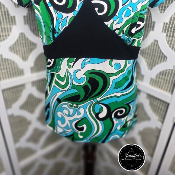 3/$30 Susan Lawrence Multicolored Swirl Print V Neck Empire Waist Top Size PL - Picture 5 of 10